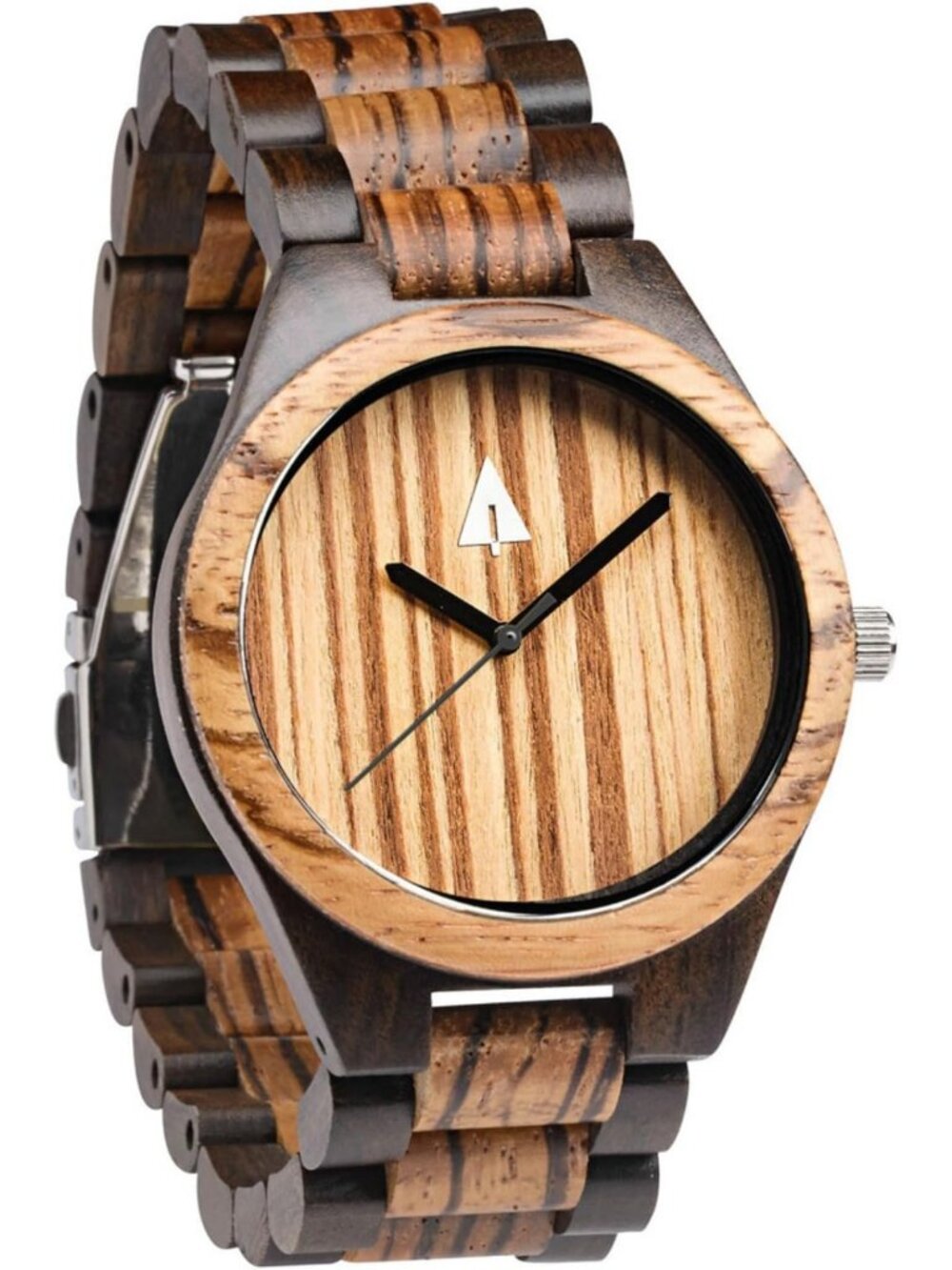 Stylish Zebrawood & Ebony Wooden Watch for Men, Quartz Analog, All Wood Strap